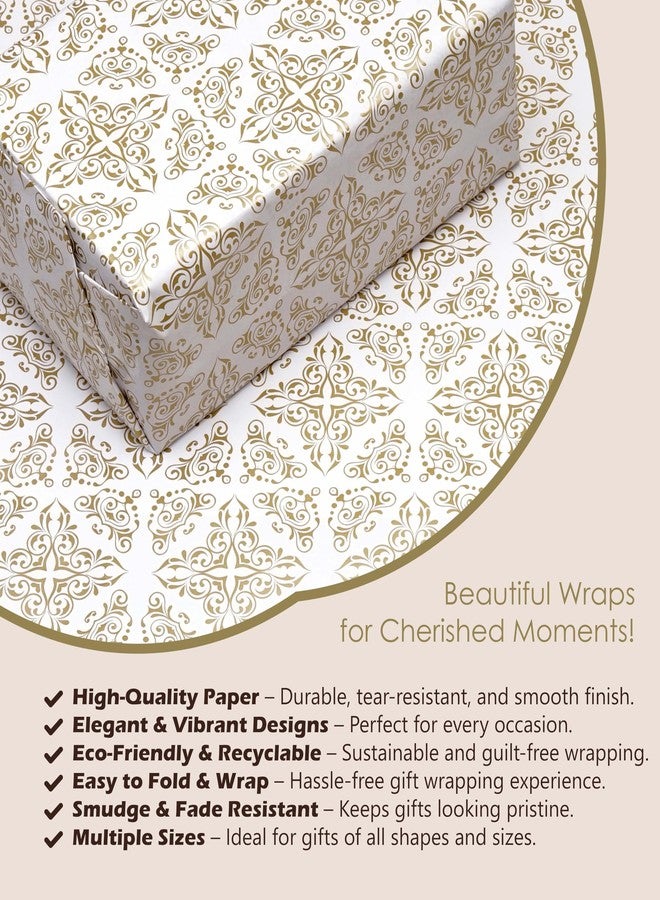 KOSY ورق تغليف هدايا KOSY، ورق كرافت صديق للبيئة وقابل لإعادة التدوير، بتصميم فاخر مطبوع بالذهبي، سهل الطي والقص، مقاس كبير 70 × 50 سم، عبوة من 5 أوراق - Image 3